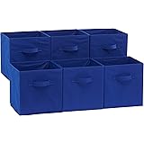 Amazon Basics Collapsible Fabric Storage Cubes Organizer with Handles, Navy Blue - Pack of 6