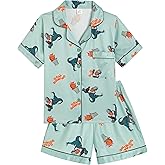 Vopmocld Big Boys Button Down Pajama Sets Kint Polyester Cartoon Sleepwear Jammies with Pockets Loungewear for Teen Boys