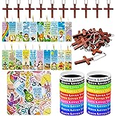 Cholemy 160 Pcs Easter Christian Party Favor, 20 Silicone Wristband 20 Bible Verse Bookmark 20 Jesus Keychain 100 Religious Sticker for Christian Prize Religious Church Gift(Cross Style)