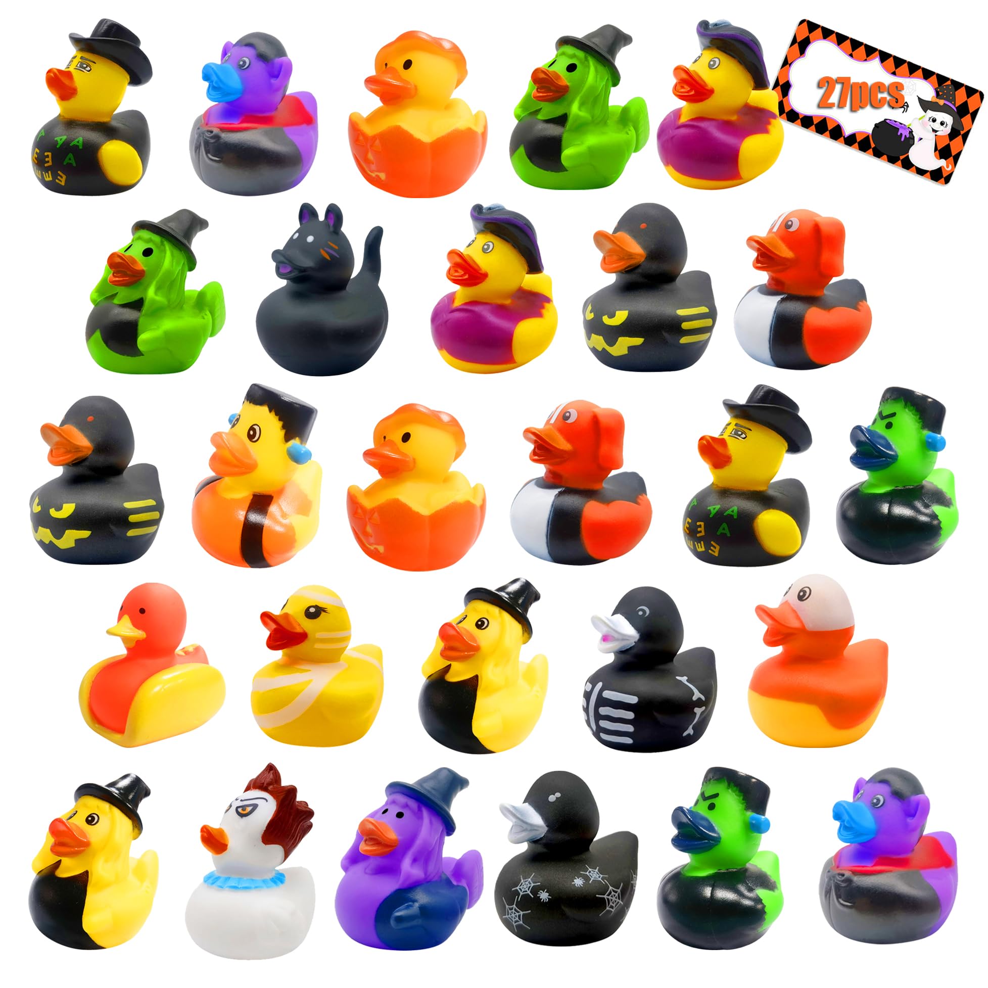 27 Pcs Halloween Party Favors Rubber Ducks,Baby Showers Accessories Bath Toys for Kids Halloween Decorations Trick or Treat Supplies Goodie Bag Fillers(Halloween)