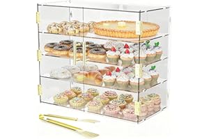 CItyjoy 4 Tiers Clear Acrylic Counter Top Bakery Display Case 5mm high Impact PETG Panels Bread Case 19.7"X19.7"X9.85" Party Cake Cabinet