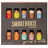 Smokehouse by Thoughtfully, Gourmet Grilling Spice Set in Mini Glass Bottles, Vegan and Vegetarian, Grill Seasoning Flavors Include Caribbean, Jamaican Jerk, Jalapeno, Montreal and More, Pack of 10