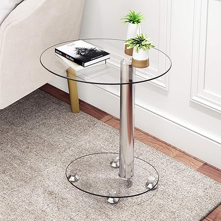 J Sofa Side Table Glass End Table Bedside Table For Living Room Bedroom Amazon Co Uk Kitchen Home