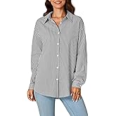 LYANER Women's Striped Button Down Shirts Long Sleeve Button Up Collared Office Work Blouses Tops