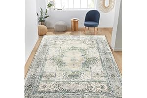BESTSWEETIE 5x7 Area Rugs for Living Room Non Slip Area Rug 5x7 Rugs Washable Rugs 5x7 Vintage Rug Area Rug for Bedroom Living Room Dinning Room No Pile Green/Teal/Multi