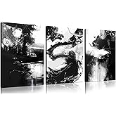 DNIEOTU Abstract Wall Art for Living Room, Black and White Canvas Wall-Decor for Bedroom, Picture Prints, Size 12 x 16 Inches 3-Pieces