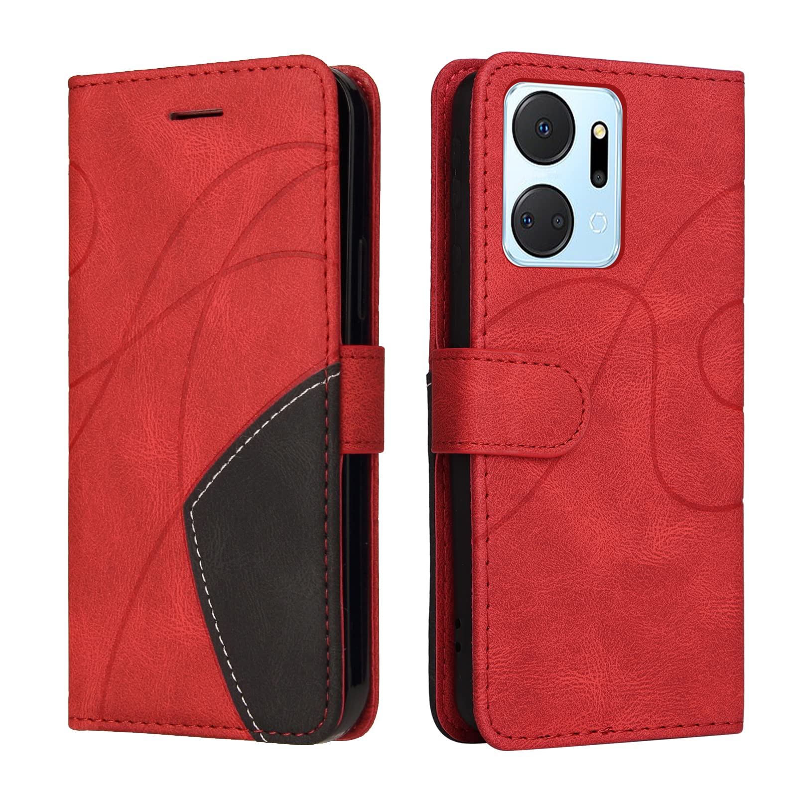 Wuhaizher Honor X7A Case Geometric, Shockproof Wallet Case PU Leather with Card Slots Folding Stand Magnetic Scratchproof Protect Flip Cover for Honor X7A Phone Cases, Red