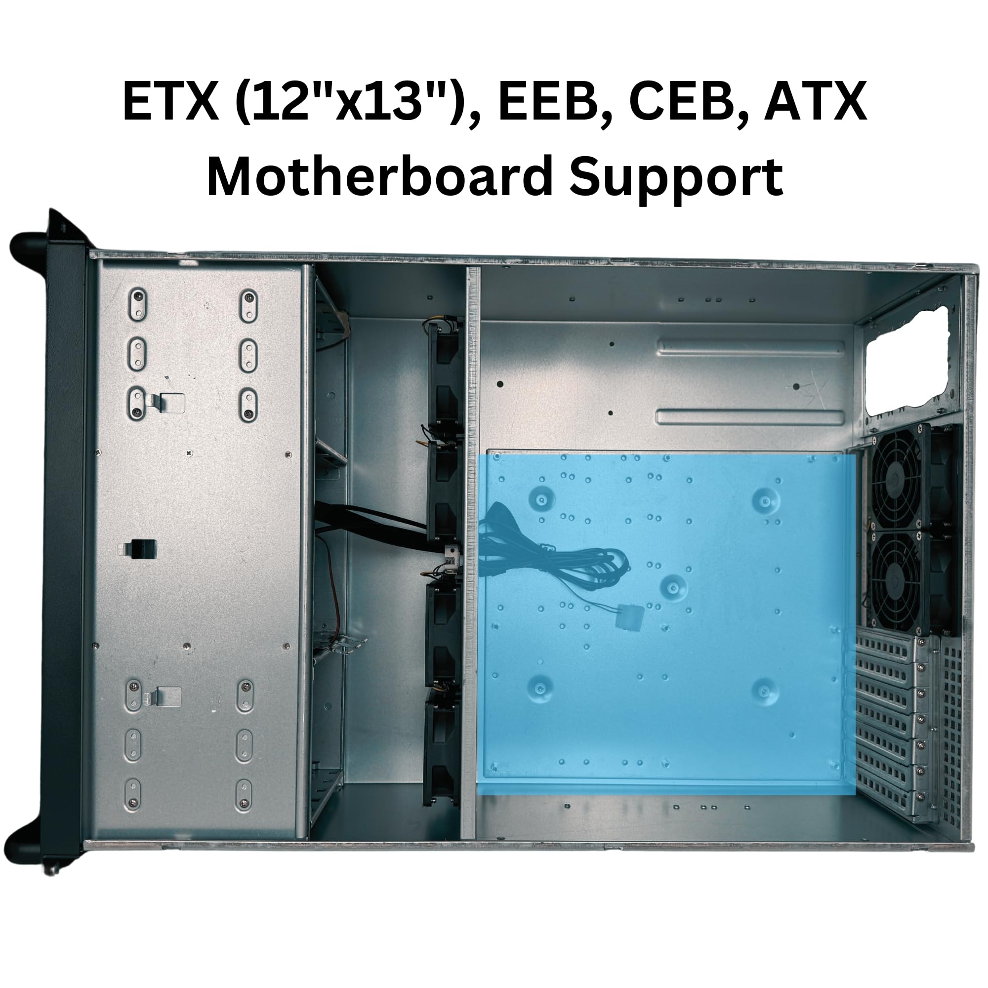 4U Server Chassis, Rackmount Server Case; 13x HDD Bays (10x3.5 & 3x5.25); E-ATX/CEB/EEB/ATX Motherboards; Fan: Front 2X 120mm, Mid 4X 80mm, Rear 2X 80mm; Front Lock, Size:16.8X 7.0X 25.0