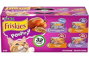 Purina Friskies Gravy Wet Cat Food Variety Pack, Poultry Shreds, Meaty Bits & Prime Filets - (Pack of 32) 5.5 oz. Cans