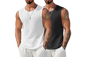COOFANDY Mens Casual Tank Tops 2 Pack Waffle Knit Sleeveless Shirt Breathable Tank Shirts Summer Muscle Tee