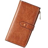 BOSTANTEN Leather Wallets RFID Blocking Large Capacity Trifold Card Holder Ladies Phone Clutch Brown