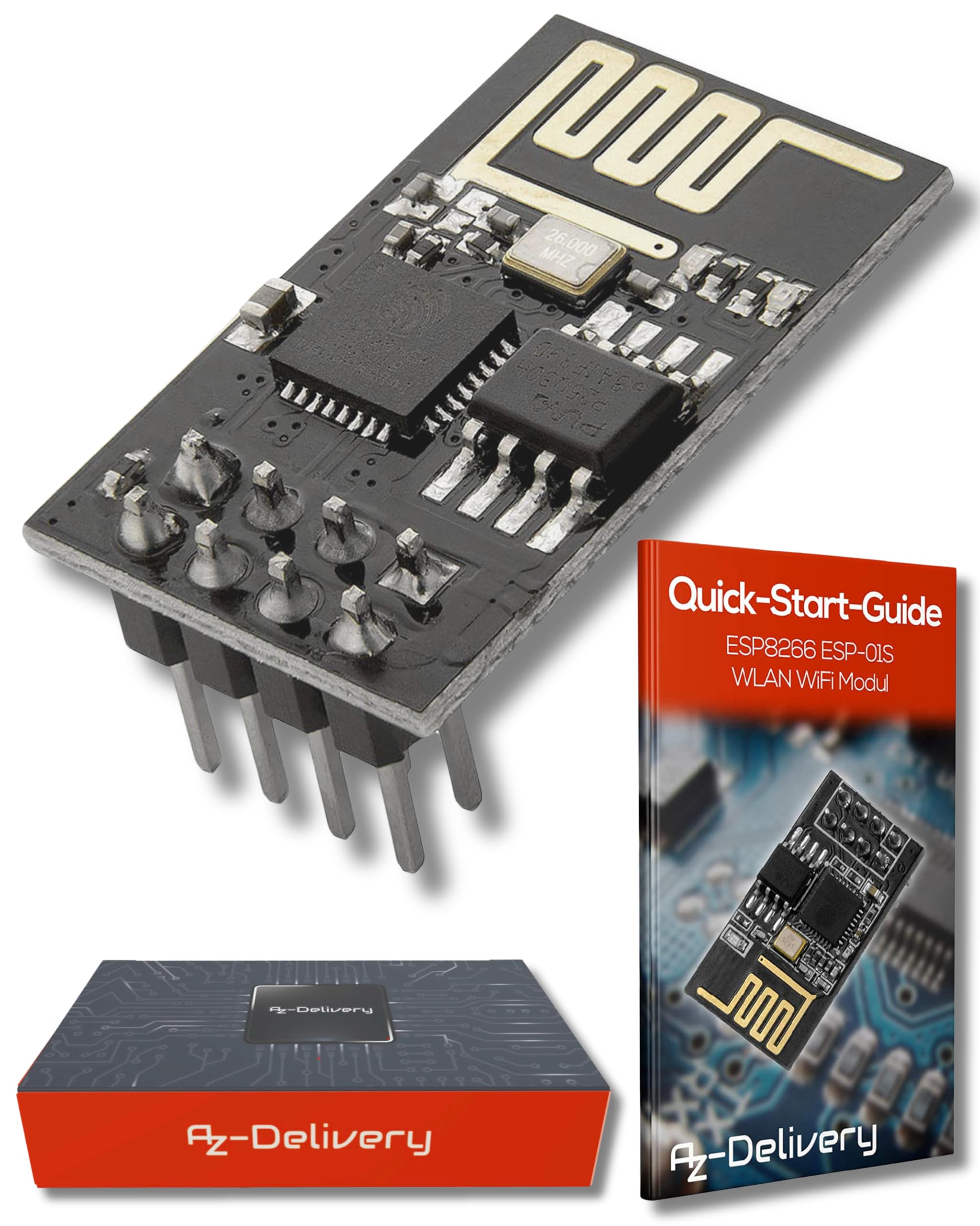 AZDelivery ESP8266 ESP-01S Serial Wireless WLAN WiFi Transceiver Module 1MB Flash 80MHz Compatible with Arduino and Raspberry Pi including E-Book!