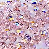 Xinhongo Crystal Glass Beads 150 Pieces 6mm Round 96 Faceted Glass Spacer Beads for Jewelry Making Bracelet Necklace Earring DIY Craft(Water Pink AB)