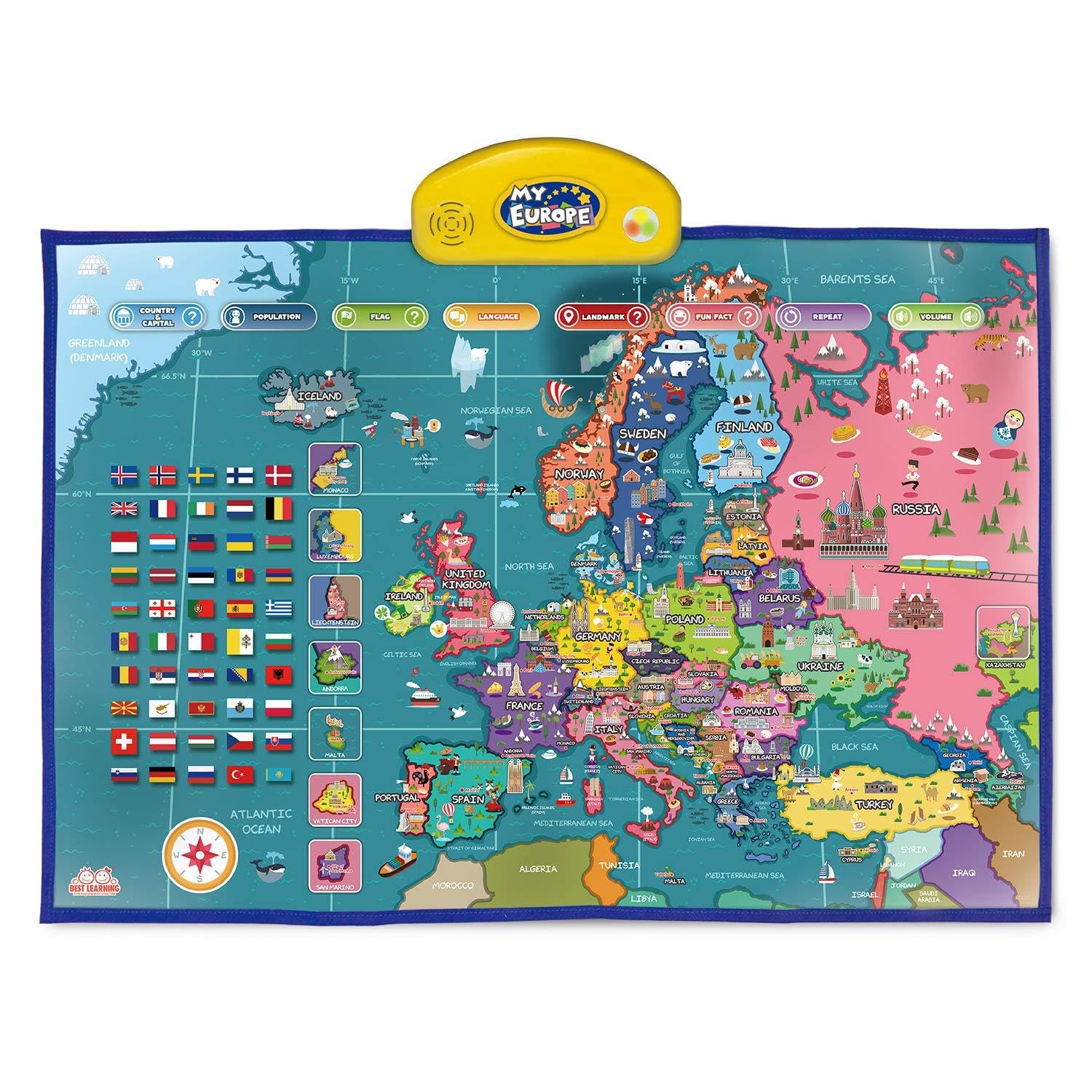 BEST LEARNING i-Poster My Europe Interactive Map - Educational Talking Toy for Boys and Girls Ages 5 to 12 Years Old for Kids | EU Geography Electronic Game 5, 6, 7 Birthday Gift Present