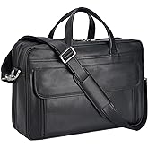 Masa Kawa Leather Briefcase for Men 15.6", 17" Laptop Computer Case Business Travel Work Messenger Cross Body Shoulder Bag