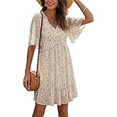 Manydress Women's Chiffon Floral Print V Neck Casual Mini Boho Ruffle Swing Dress MY068
