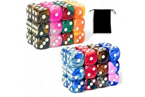 Luck Lab 48 Pack of 16mm Marble Swirl D6 Dice 6 Sided Dice Set Round Corner Board Game Dice for MTG DND Tenzi Farkle Yahtzee Bunco or Learning Math (White Pip Multicolor Swirl)