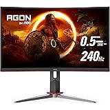AOC C27G2Z 27" Curved Frameless Ultra-Fast Gaming Monitor, FHD 1080p, 0.5ms 240Hz, FreeSync, HDMI/DP/VGA, Height Adjustable,