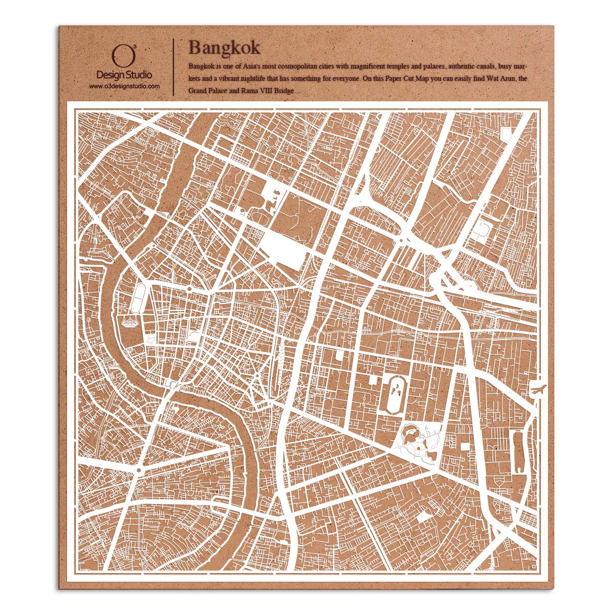 Bangkok Paper Cut Map by O3 Design Studio White 30x30 cm Paper Art