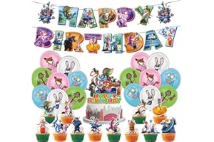 44Pcs Zooto_pxa 2 Birthday Party Decorations Set - Jud Hopps Nic Wilde Anime Cute Cartoon Animal City Include Balloons, Banne