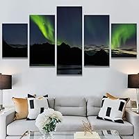 SIGNWIN 5 Panel Canvas Wall Art Astronomy & Space Contemporary Cosmic Dramatic Green Group Photography Realism Ultra for Home Decorations Ready to Hang - 60