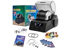 FINOOS Rock Tumbler Kit Adults - Rock Polisher Tumbler with Noise Reduction Cover, Speed&Timer Control, Includes 4 Polishing Grits, Rough Gemstones, Learning Guide etc.（Black）