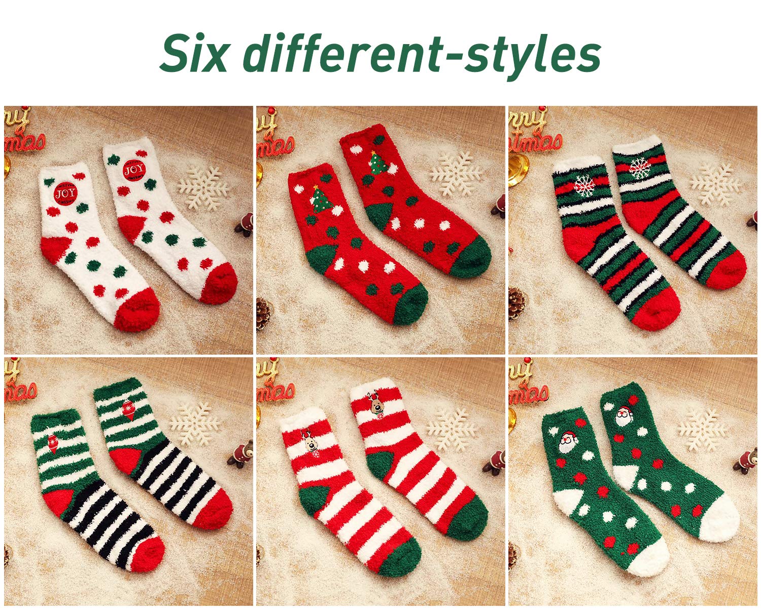 Christmas Fuzzy Socks,Kapmore 6 Pairs Cute Coral Fleece Warm Cozy Socks Holiday Slipper Socks XMAS Fluffy Crew Socks for Women Girls