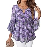 VALOLIA Womens Sparkly Tops Dressy Ruffle 3/4 Sleeve Blouses Glitter Cocktail Party Evening Shirts