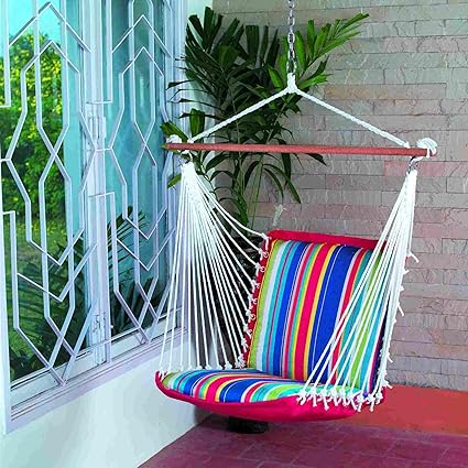 Oak N Oak Comfortable & Relaxing Indoor & Outdoor Hanging Chair Furniture/Hanging Hammock Chair Swing/Hanging Rope Swing Chair/Garden Hanging Chairs/Patio Swing Seat for Backyard, Bed Room, Porch, Beach - Tropical Palm Stripe