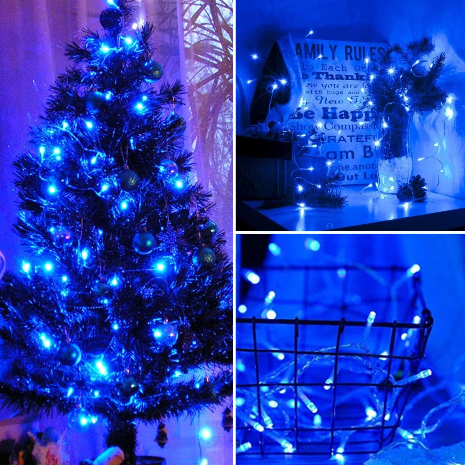 JMEXSUSS Blue Halloween String Lights Plug in 33ft 100 LED Christmas Lights 8 Modes Christmas String Lights Blue Fairy String Lights Indoor for Christmas Tree Home Party Bedroom Decoration : Garden & Outdoor