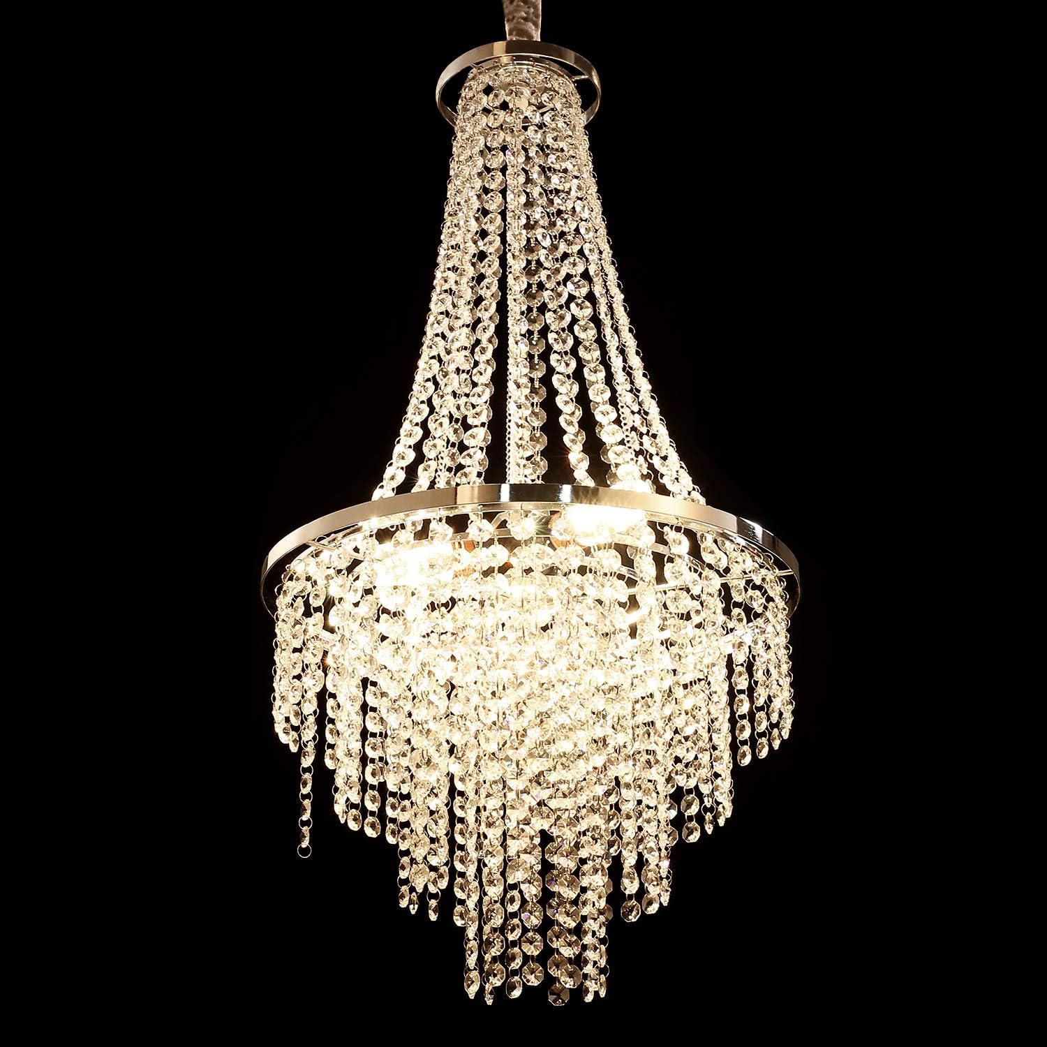 Modern Crystal Chandelier K9 Crystal Lighting Fixture Pendant Chandelier for Dining Room Bedroom Living Room 3 E26 LED Bulbs (Champagne Gold)…: Home Improvement