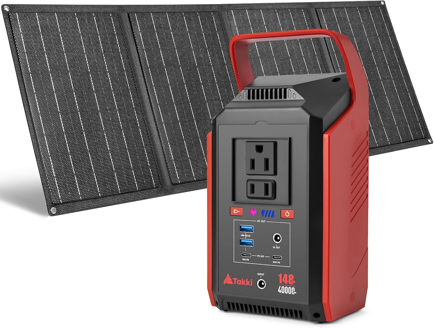 Takki 300W Peak Solar Generator 148Wh with 40W Solar Panel Included Camping Portable Power Station Power Bank with 110V AC Outlet for Home Use Camping Emergency Hurricane