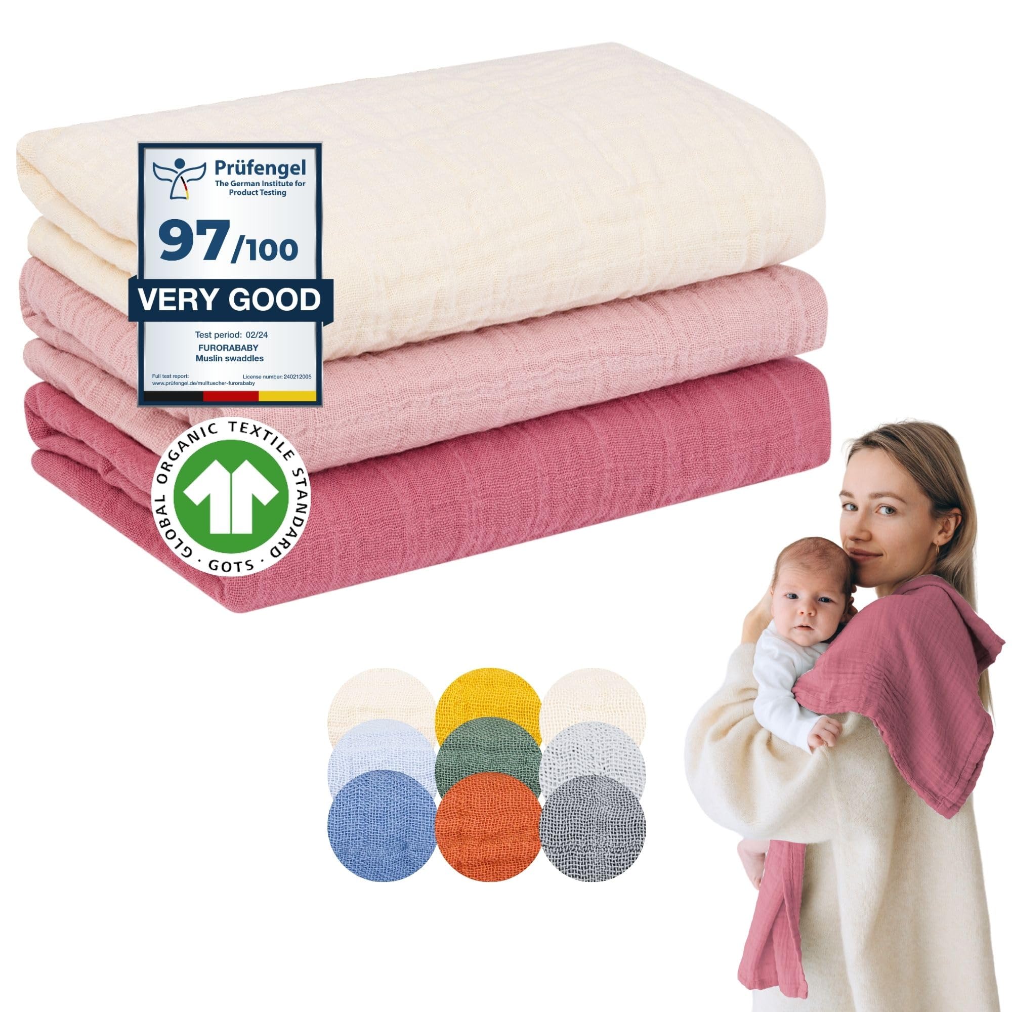 Flora Furora Muslin Cloths for Baby 80x80 cm - SOFT ORGANIC COTTON - XL Muslin Squares, Burp Cloths for Newborn (absorbent & reusable) | Girls + Boys baby muslins pack, baby essentials for newborn