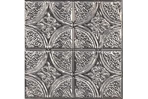 IN HOME InHome NH3922 Camden Antique Silver Faux Tin Peel & Stick Backsplash Tiles, Metallic, 10 inch x 10 inch