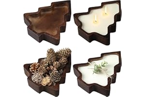 Jingmore 4 Pcs Christmas Wooden Bowl Christmas Tree Tray Dough Charcuterie Board Rustic Xmas Sushi Plate Hand Carved Wood Bowl Paulownia Bowls for DIY Decoration Dining Home