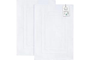 FEATHER & STITCH NEW YORK Feather & Stitch 2 Piece Towel Like Bath Mats - 30x21 Inch, 100% Cotton Terry Bath Mat, Bathroom Shower Floor Mats [NOT A Bathroom Rug], Soft Absorbent Washable Mats- White