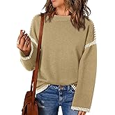 Dokotoo Sweaters for Women Fashion Solid Crewneck Loose Fit Long Sleeve Contrast Cable Knit Pullover Sweater Jumper Tops
