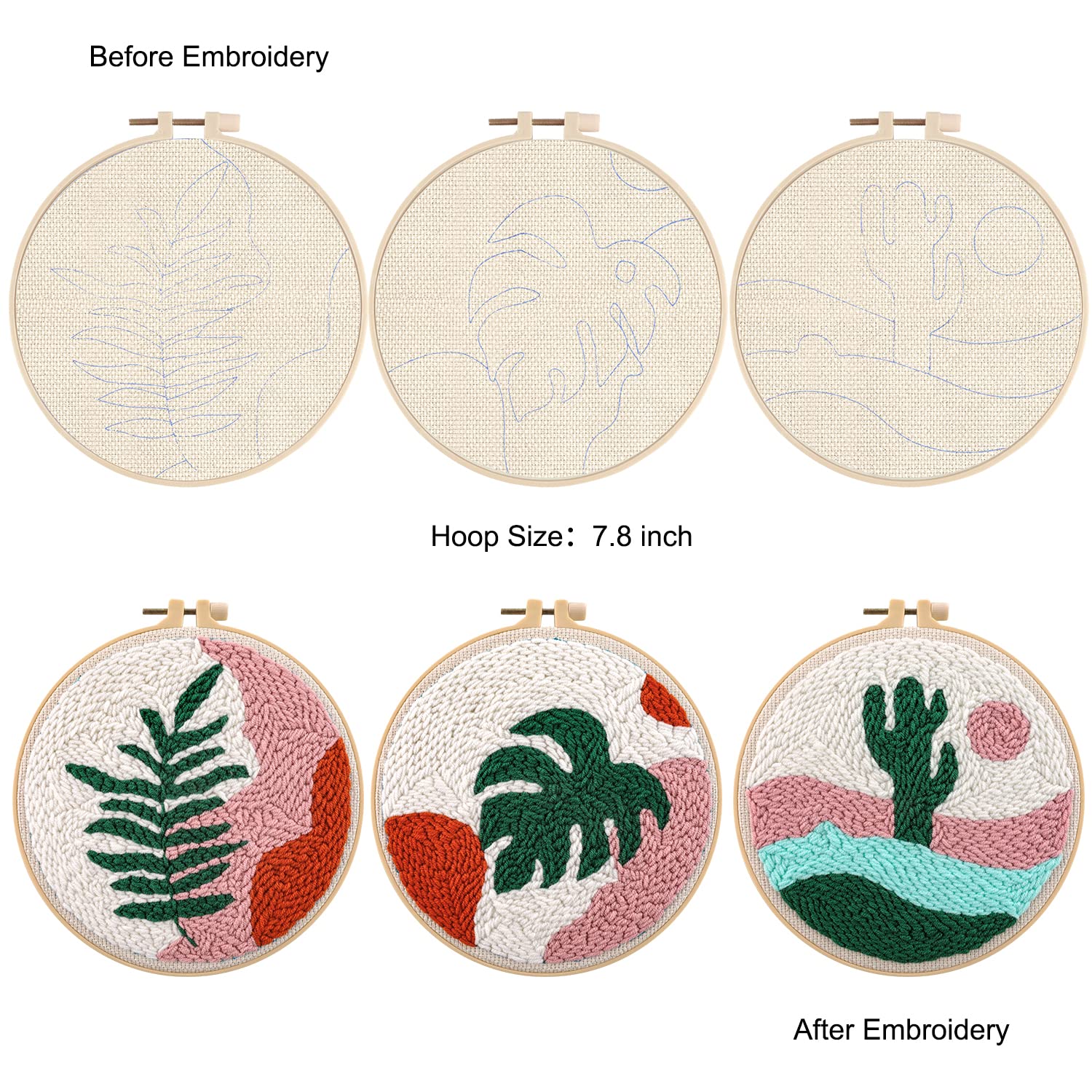 Anidaroel 3 Sets Punch Needle Kits - Beginner Adults Kit with Fabric, Hoops, Yarns and Sewing Needles
