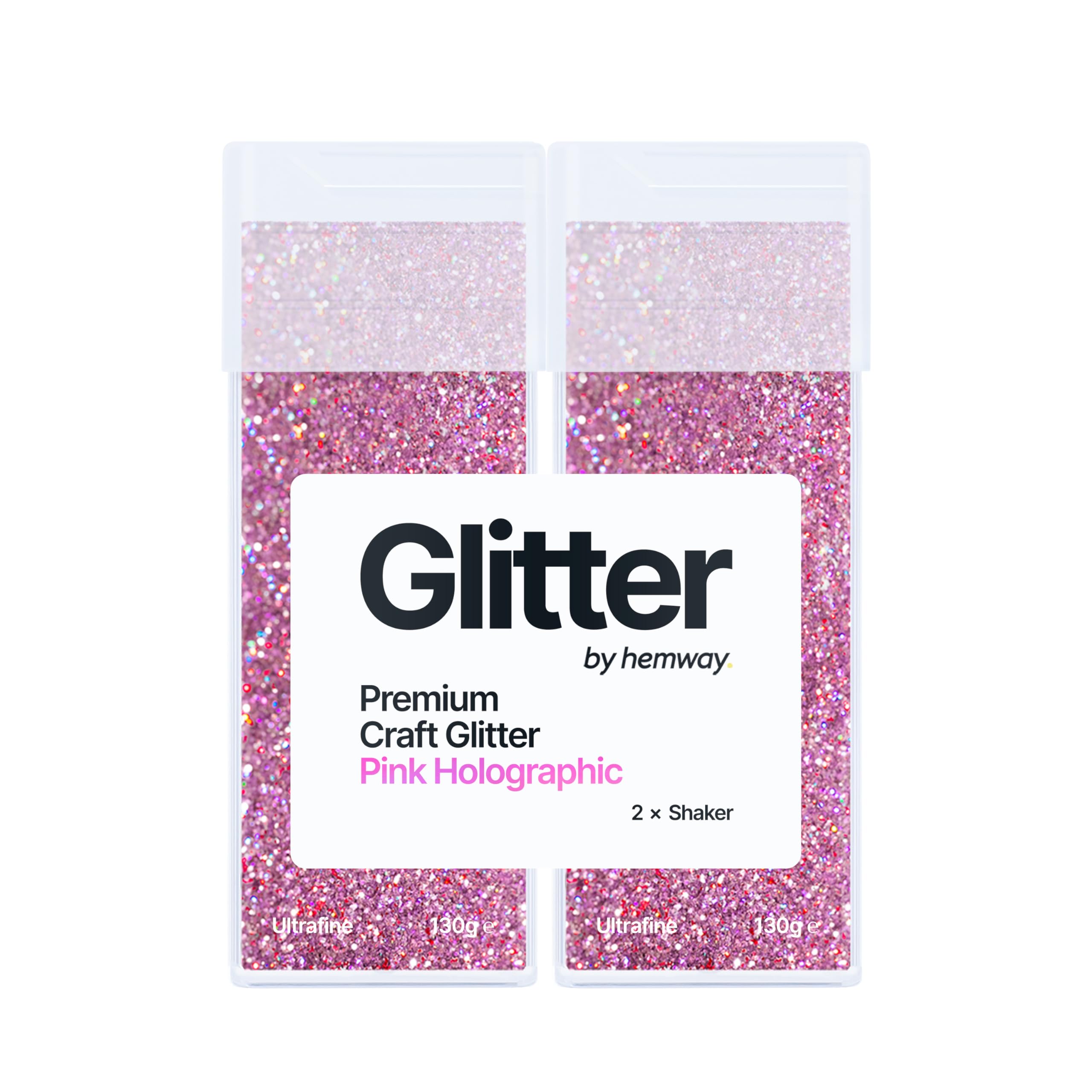 Hemway Glitter Shaker Pink Holographic 130g x2 Pack Ultrafine, Craft Glitter Shakers for Resin & Epoxy Crafts, Christmas Art Supplies, Nail, Body, Face, Eye, Festival, Crafting, Slime, Sparkle