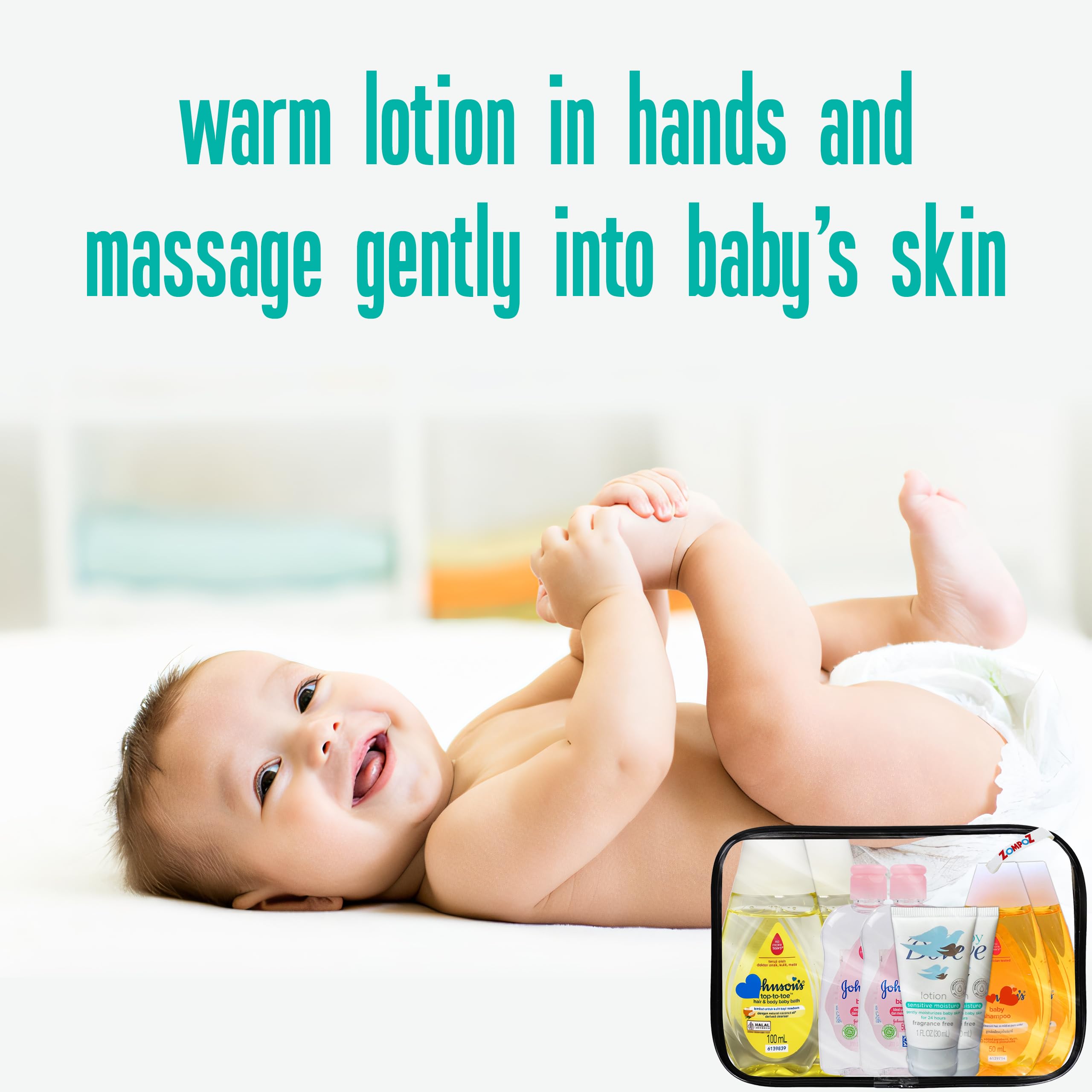 Bath Essentials Travel Kit, 8 Piece TSA Approved Travel Size Bottles Toiletries Kit, Baby Shampoo (2) Top to Toe Body Wash (2) Baby Oil (2) Baby Sensitive Lotion(2)