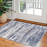 KOZYFLY Modern Abstract Rugs for Entryway 2x3, Washable Kitchen Rug Non-Slip Soft Small Area Rug, Grey-Blue Striped Throw Rugs Faux Wool Doormat for Bedside Entrance Bathroom Sink