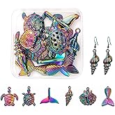COGCHARGER 12 Pcs 6 Style Rainbow Alloy Pendants Tortoise Mermaid Ocean Pendant Charms Multi Color Charms for Jewelry Necklace Bracelet Earring Making