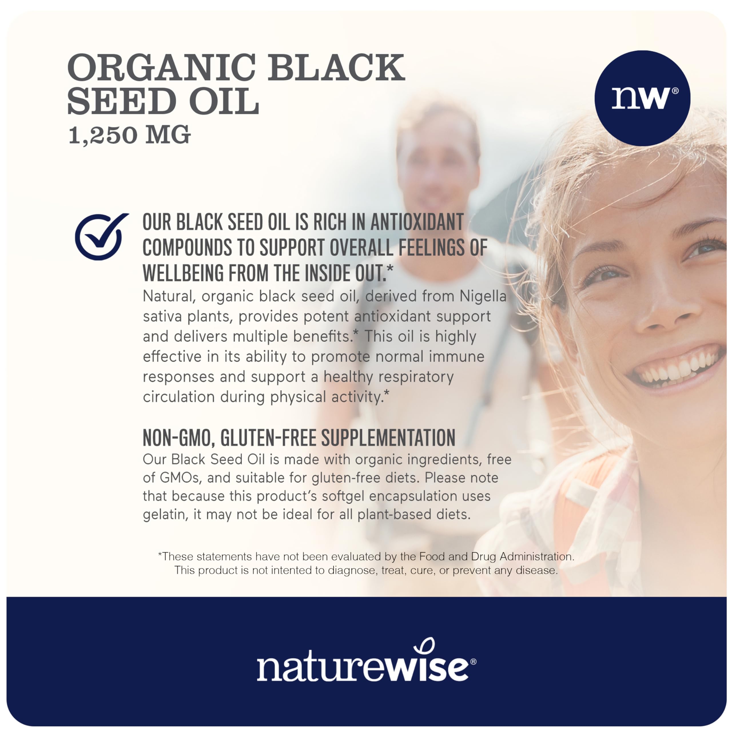 NatureWise Black Seed Oil Softgels 1250 mg - with 100% Organic Cold Pressed Nigella Sativa - Omega 3 6 9 - Antioxidant Immune Support, Hair & Skin - Non-GMO, Gluten-Free - 60 Softgels[1-Month Supply]