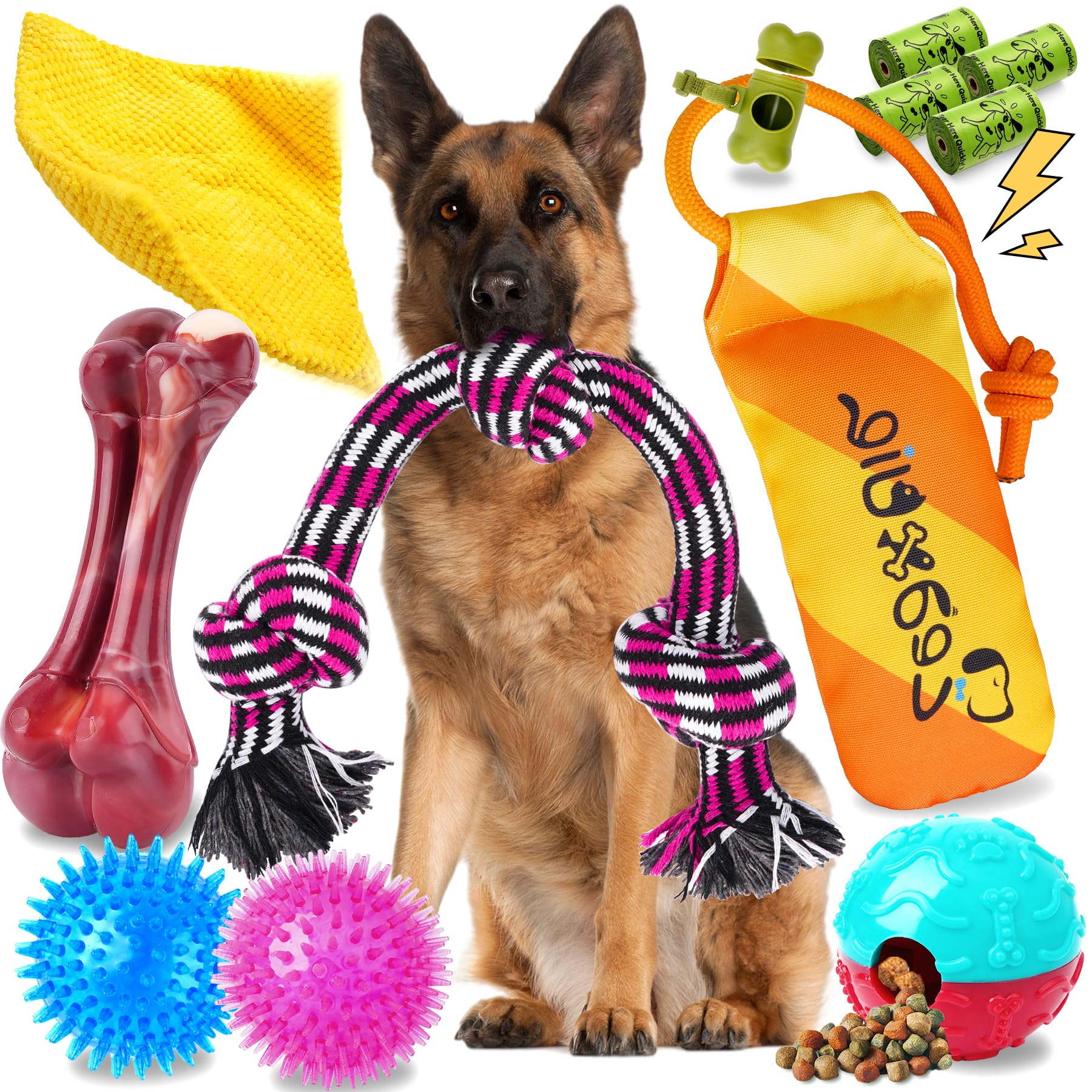 Photo 1 of Zeaxuie 12 Pack Heavy Duty Various Dog Chew Toys Pack for Aggressive Chewers - Includes Large Rope Toy, Squeaky Toys & Indestructible Chew Bone for Medium, Large & X-Large Breeds Dogs