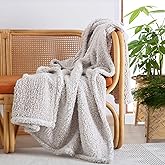 Ultra Soft Cozy Sherpa Throw Blanket, 2 Tones Ombre Light Brown Pattern Reversible, Light Weight Warm Decorative Boho Style Throw Blanket Cover for Sofa, Couch, Bedroom,Travel, 50”x60”