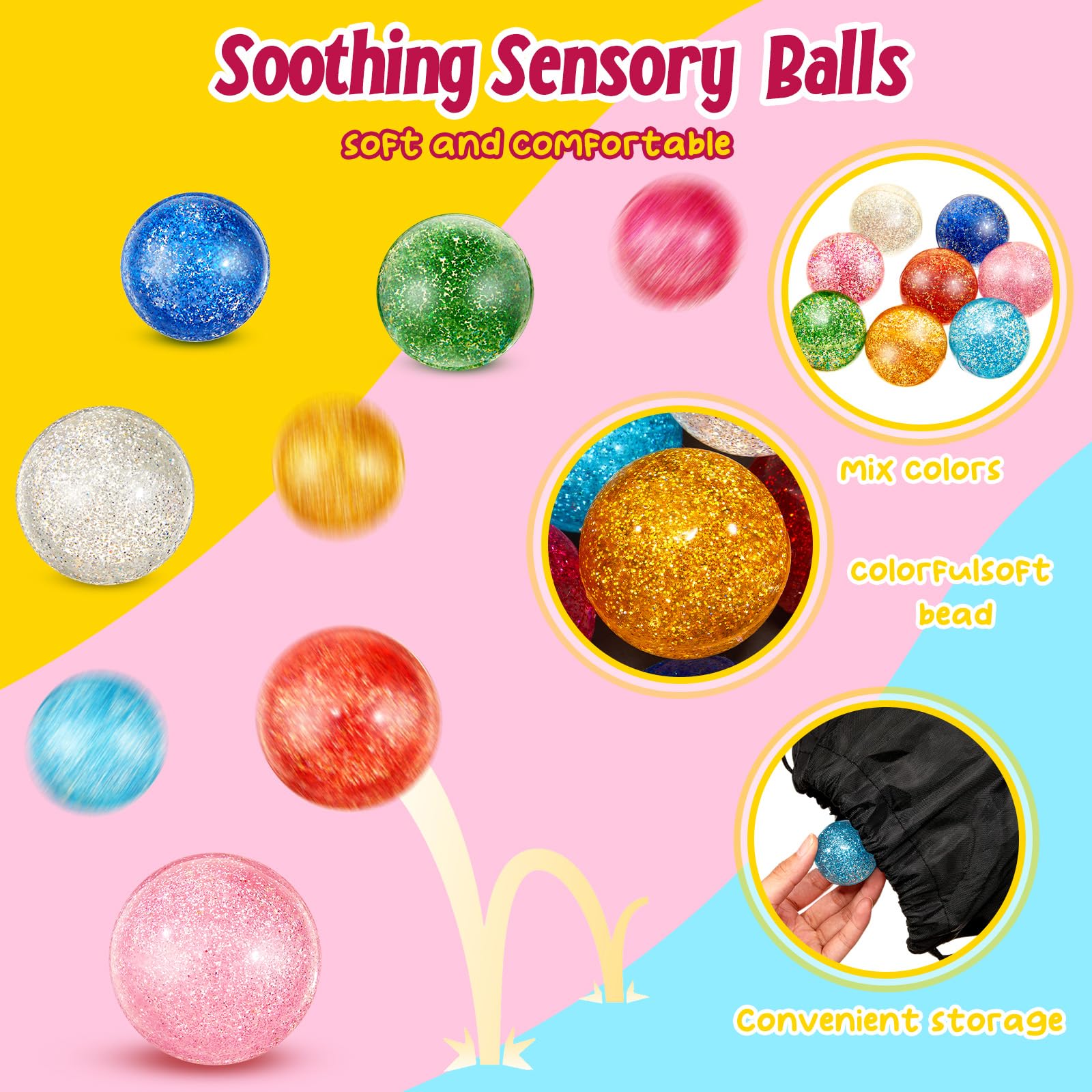 Shappy 60 Pcs 45 mm Large Bouncy Balls Glitter Bounce Ball Bulk with Storage Bag Large Bouncy Balls for Goodie Bag Fillers Birthday Party Favors, Assorted Colors