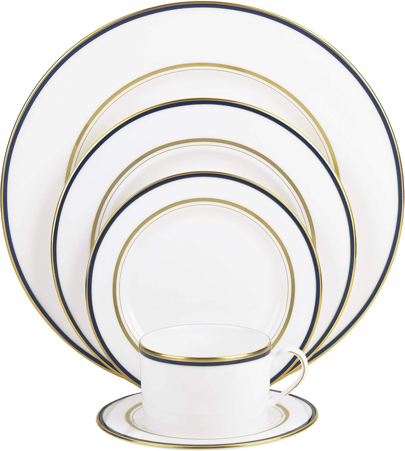 KATE SPADE Library Lane Navy 5-piece Place Setting, 4.50 LB, White