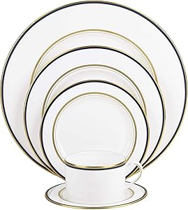KATE SPADE Library Lane Navy 5-piece Place Setting, 4.50 LB, White