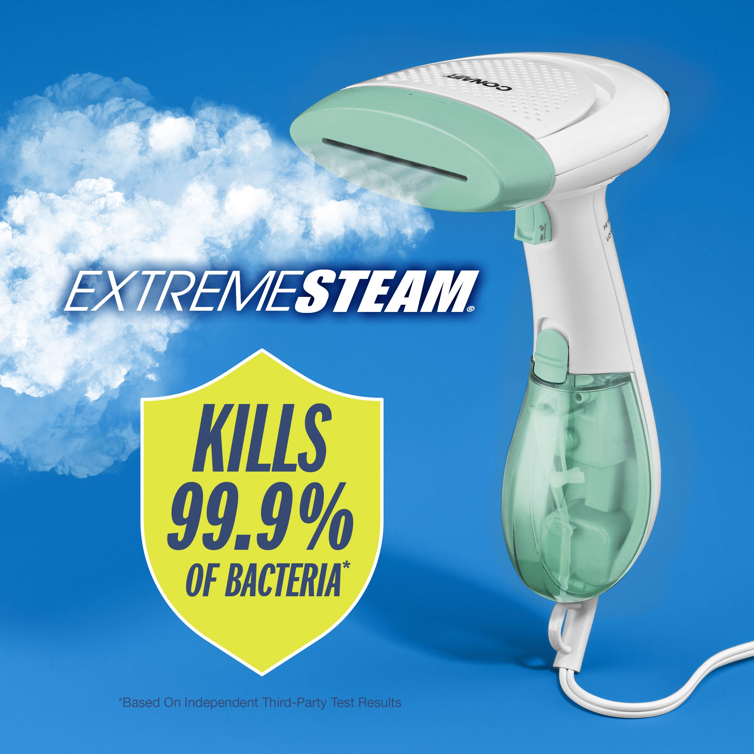 Conair Handheld Garment Steamer for Clothes, ExtremeSteam 1200W, Portable Handheld Design,White/Light Green