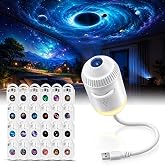 2-in-1 Galaxy Projector Night Light, 24 Projection Films for Bedroom, White | Galaxy Night Light with HD Projection,360&deg; Flexible Rotation,Plug-and-Play, Galaxy Projector for Ceiling Wall Room Decor